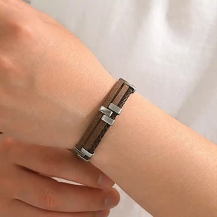 Milano Fusion brown – Læderarmbånd med  Rustfrit Stål