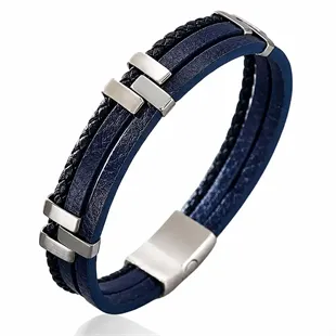 Milano Fusion Blue – Flettet Læderarmbånd i Rustfrit Stål