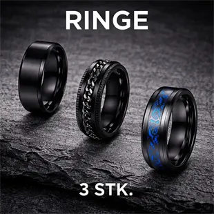 Blackcoatet ringe 3 stk i rustfri stål.