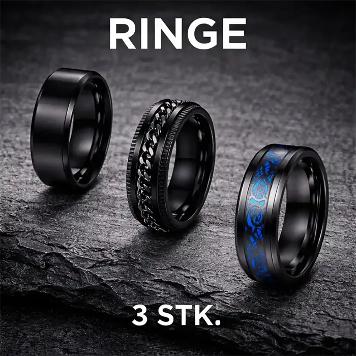 Blackcoatet ringe 3 stk i rustfri stål.