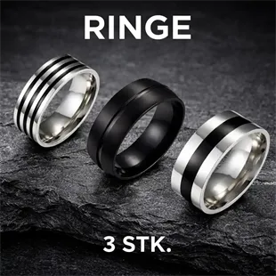 3 ringe i rustfri stål sælges samlet