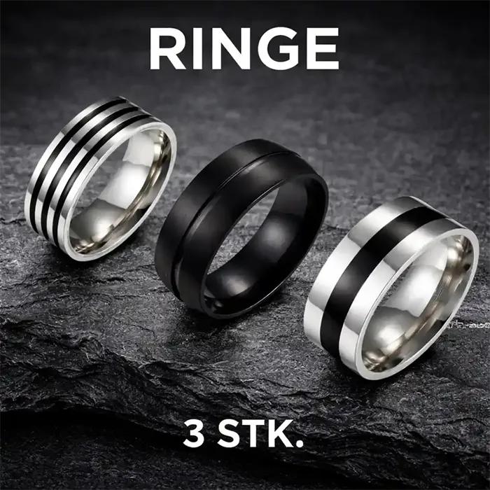 3 ringe i rustfri stål sælges samlet