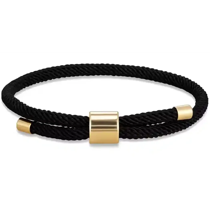 Sort herrearmbånd i bomuld med forgyldt stållås, 18–20 cm