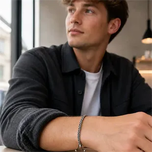 Sindre – sort armbånd i rustfrit stål og bomuld