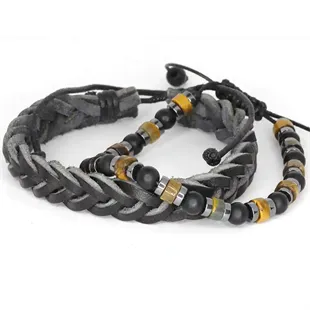 Armbåndsæt / Læderarmbånd & Perlearmbånd i maskulint design