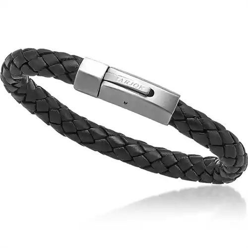 Sort flettet læderarmbånd til mænd