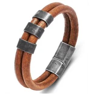 Brunt herrearmbånd i fiberlæder med vintage stål og magnetlås – 6 mm remme