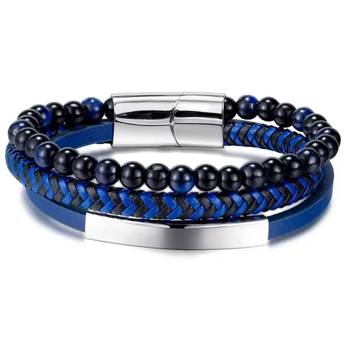 Billede af Blue wice armbånd med læder og perler.