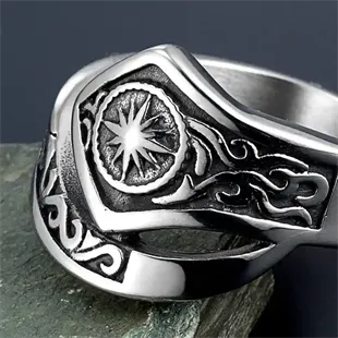 Herrering i 316L rustfri stål med nordisk stjernesymbol