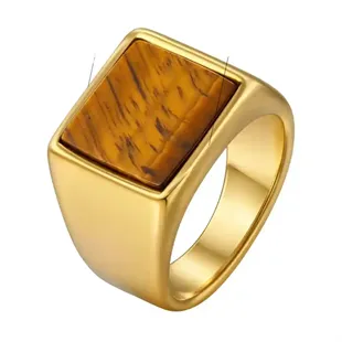 Tigerøje Herre Ring i Forgyldt Rustfrit Stål – Firkantet Signet Ring