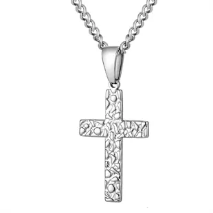 Herrehalskæde i rustfri stål med hammered korsvedhæng – Hammered Steel Cross.