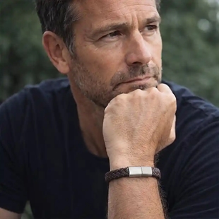 Major Brun læderarmbånd med mat stållås