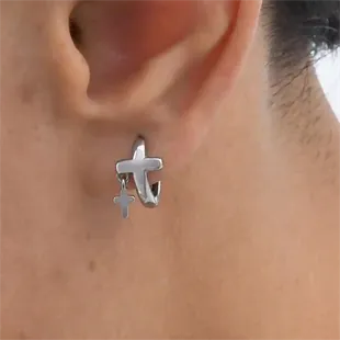 Maskulin hoop-ørering til mænd med to korsvedhæng