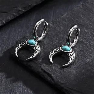 Herreørering i rustfrit stål med crescent-måne og turkis sten