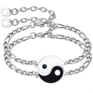 Yin and Yang pararmbånd i rustfri stål.