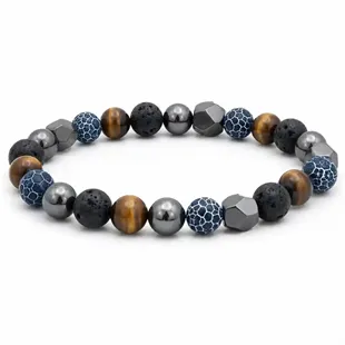 Blue Lapis Tiger Eye Herrearmbånd – 8 mm Natursten & Lava