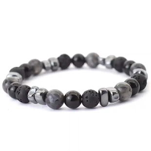 Herrearmbånd sæt med sorte og grå perler 