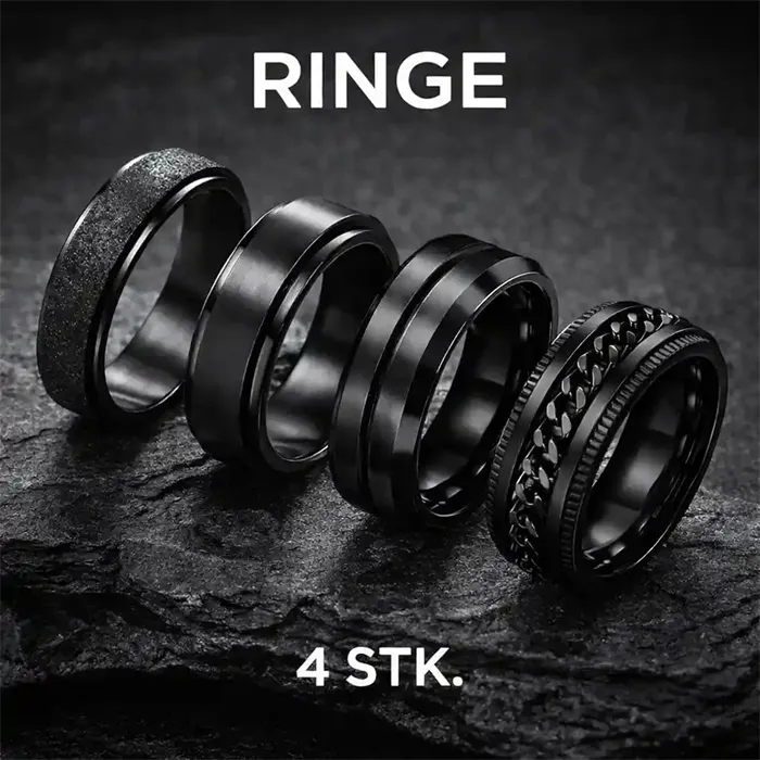 Four Black rings - herreringe 4 stk.