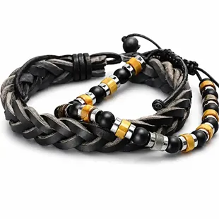 Armbåndsæt / Læderarmbånd & Perlearmbånd i maskulint design