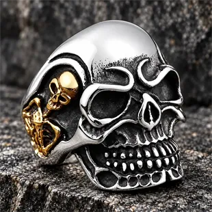 Doppio Teschio – Skull bikerring i rustfrit stål