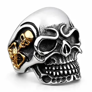 Doppio Teschio – Skull bikerring i rustfrit stål