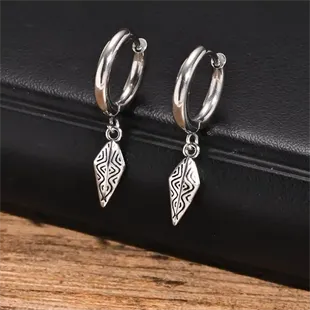 Herre hoop-ørering i rustfrit stål med nordisk hængevedhæng