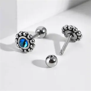 Ørestik til mænd i rustfri stål med blå centersten – Blue Nova Stud (sælges pr. stk).