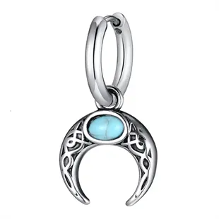 Herreørering i rustfrit stål med crescent-måne og turkis sten