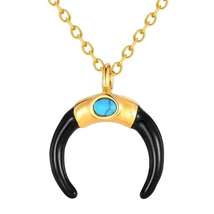 Golden Horn halskæde til mænd i forgyldt stål med turkis sten og sort horn – Marjoe.dk
