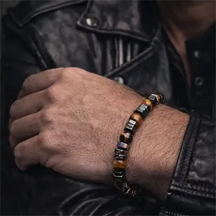 Tiger – Herrearmbånd med Tiger Eye og Hematit 8 mm