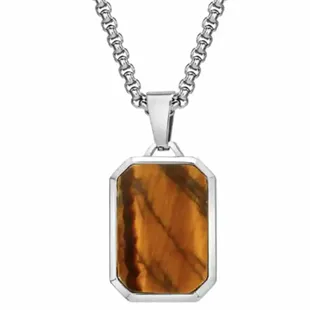 Herrehalskæde Tiger Steel i rustfrit stål med tigerøje sten og 60 cm kæde