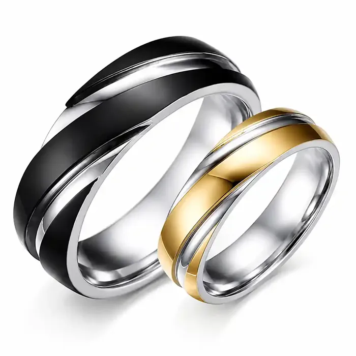 Sort & Guld parring / Forlovelsesring i rustfrit stål